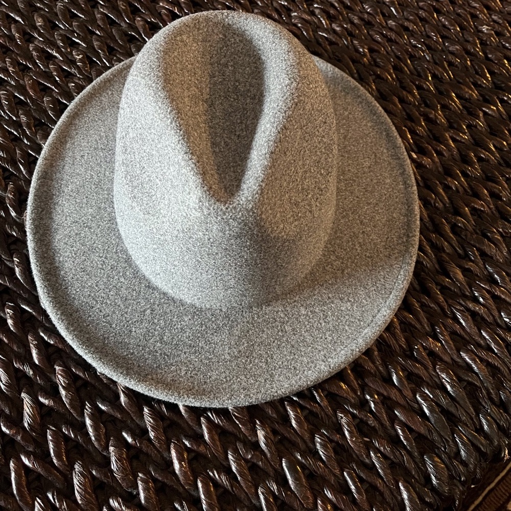 Gray Fedora hat w/o a band.